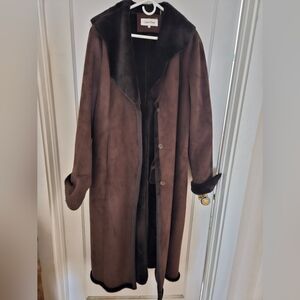 Calvin Klein Women's Dark Brown Midi Faux Fur Coat XL